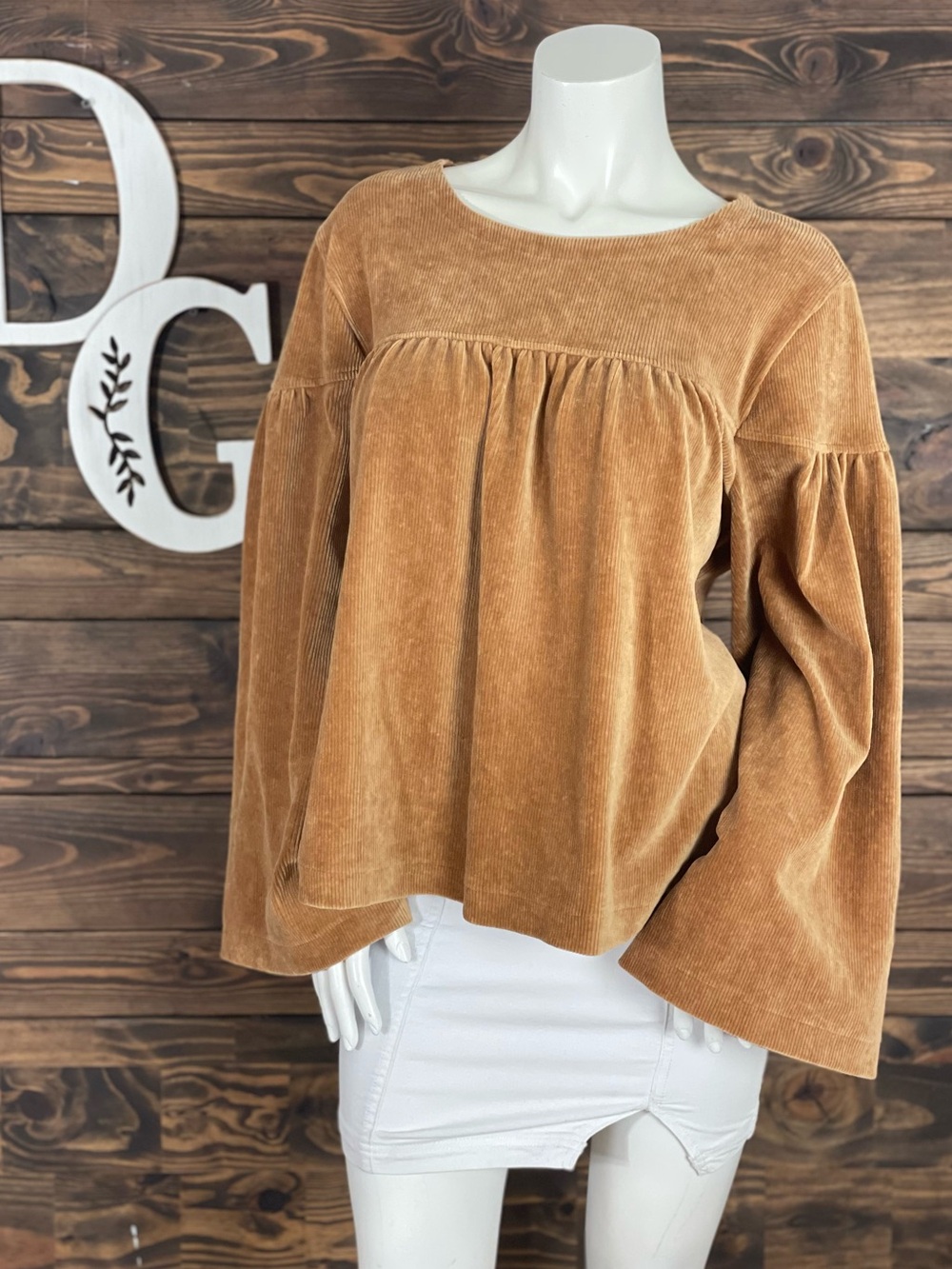 Madewell | Texture & Thread Corduroy Swing Top Peasant Style Ribbed Knit Sweater